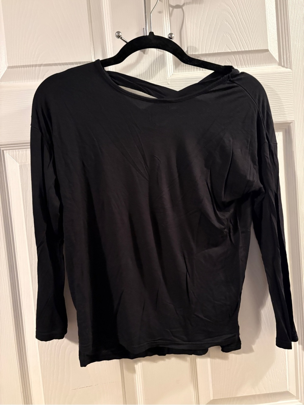 dip Black Long-Sleeve Top with Twist Back Detail